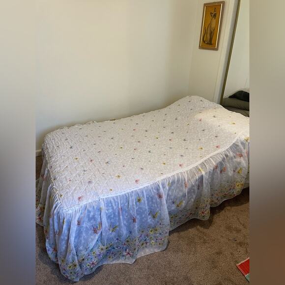 70s fairycore butterfly bedspread floral - Picture 5 of 16